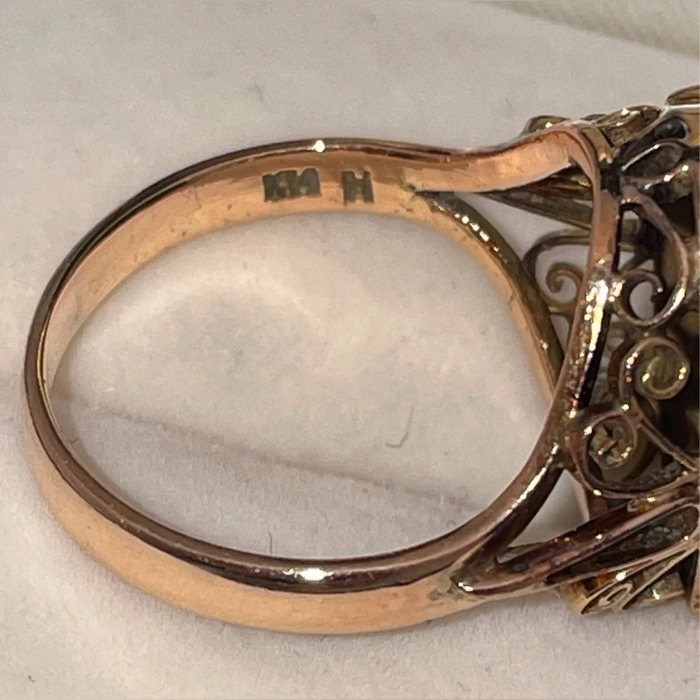 Solid 14K Yellow Rose Gold Natural Black Jade Oval Ring Vintage Estate